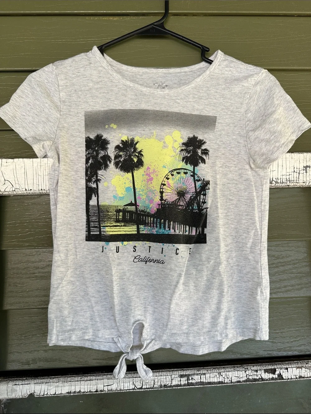 Justice Gray Tie-Front Graphic Tee - California Ferris Wheel Print